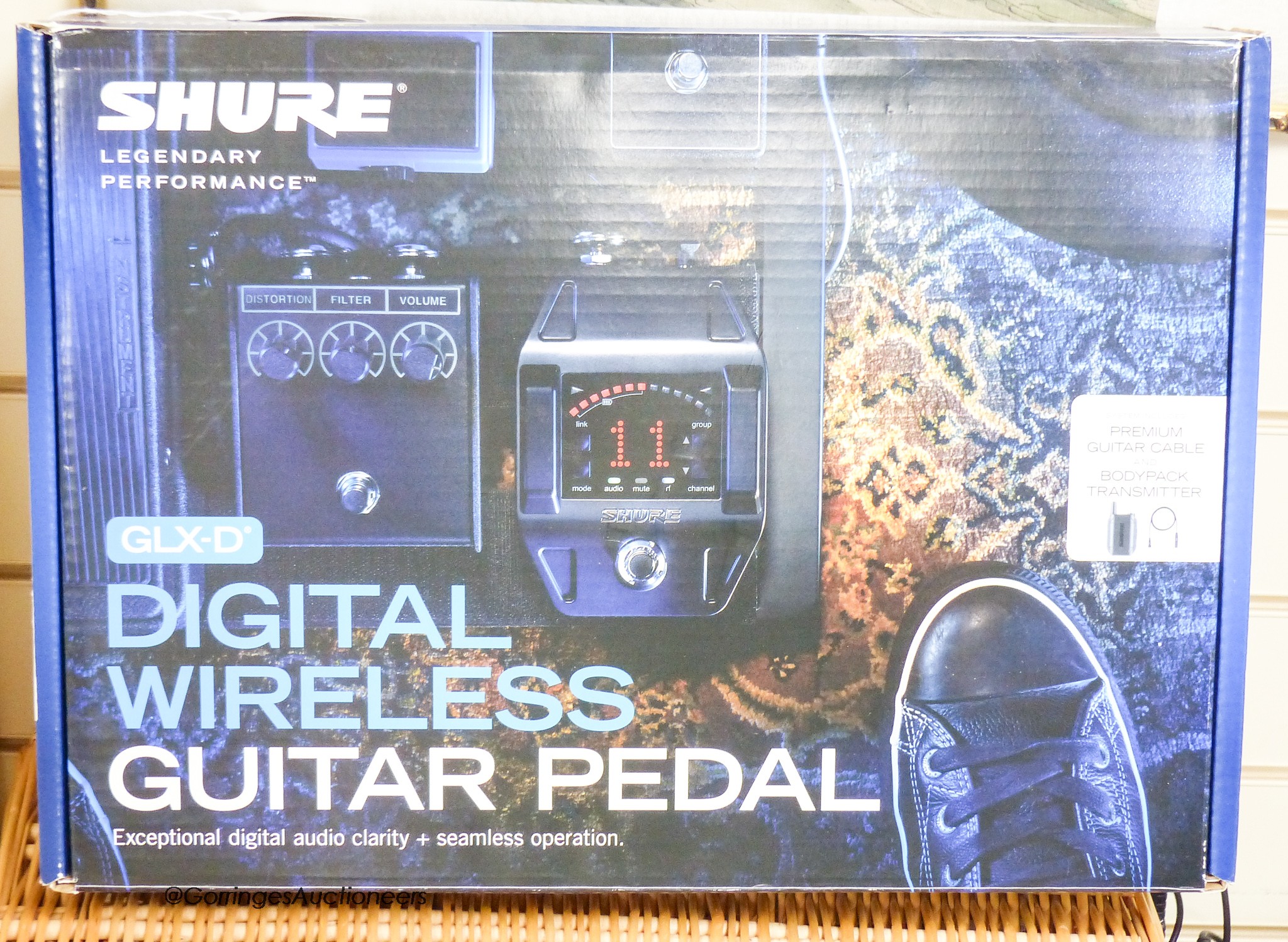 A Shure GLX-D digital wireless pedal receiver